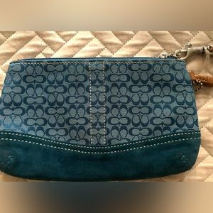 Coach blue canvas and suede clutch